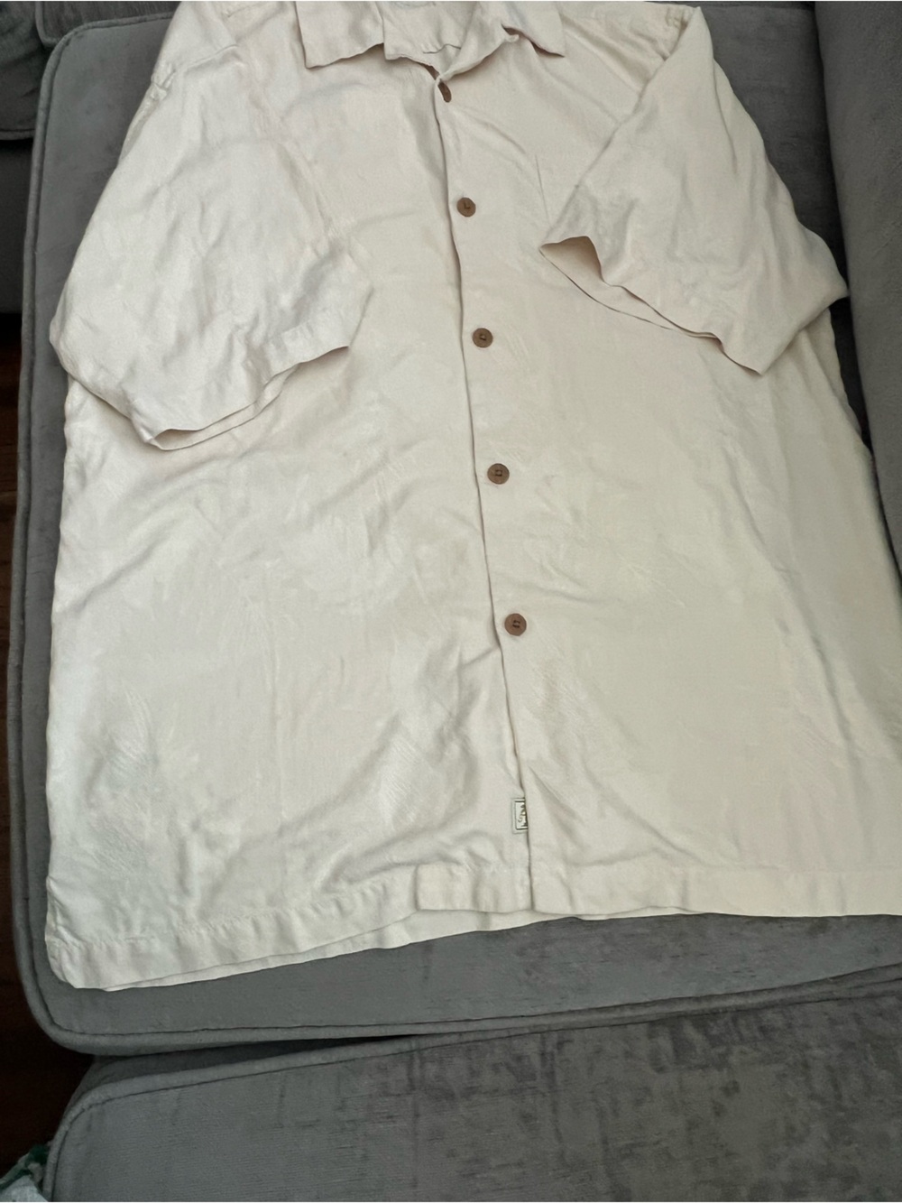 Tommy Bahama Cream Short Sleeve Button-Down with Brown Buttons